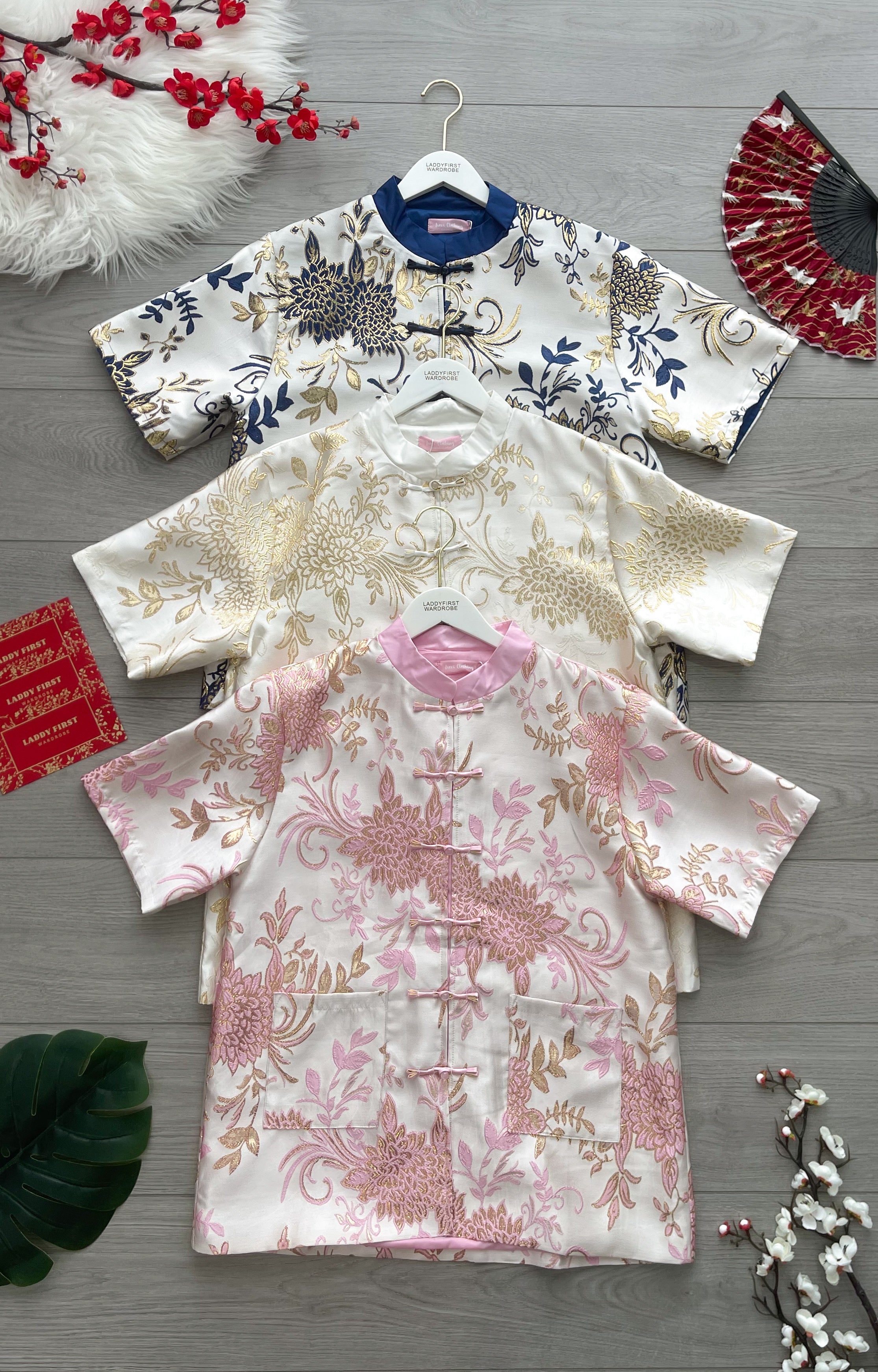 【T6862】高品质富贵牡丹金线提花男女同款唐装旗袍上衣，有口袋 ❤❤