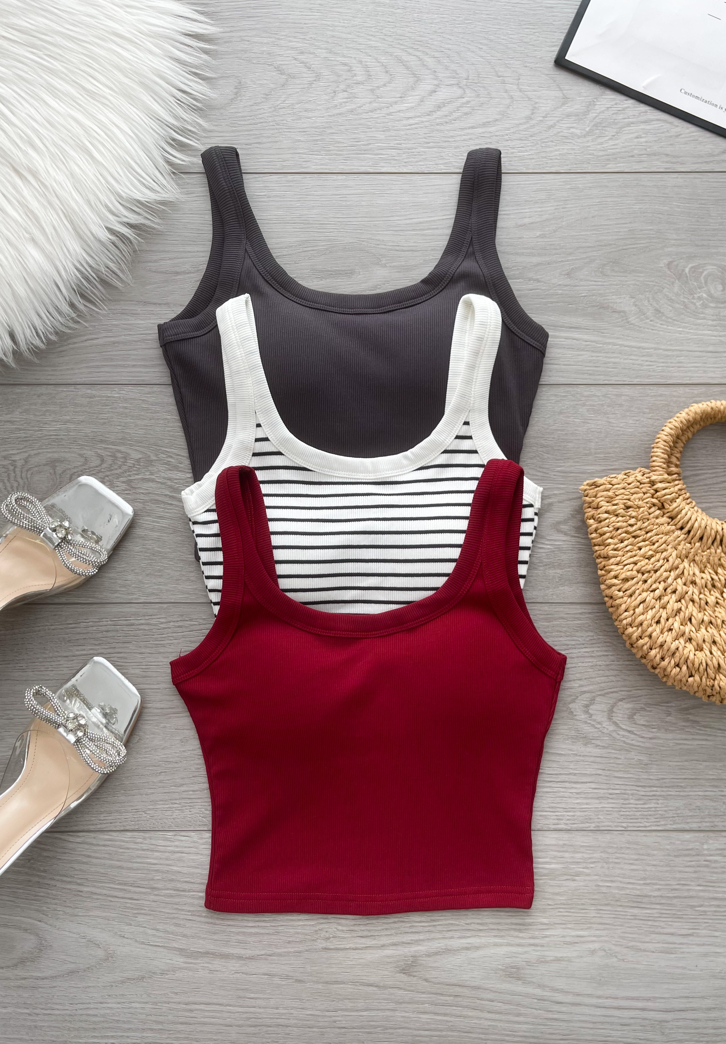 【T80562】高品质螺纹弹力带胸垫无袖百搭背心上衣 ❤️❤️