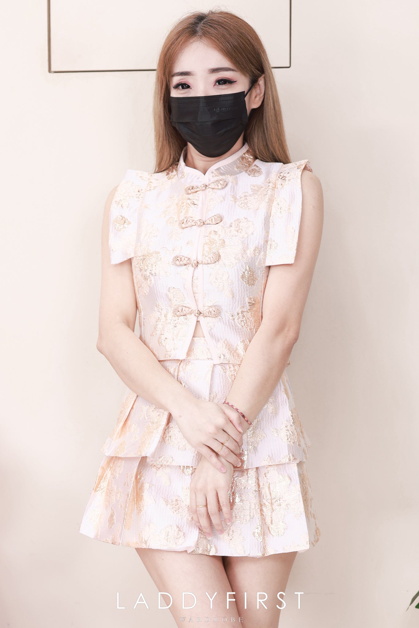 【SS6983】高品质两件式新中式提花旗袍套装 马甲无袖提花旗袍上衣➕提花蛋糕百褶高腰裙子，内层有里布短裤 ❤️❤️