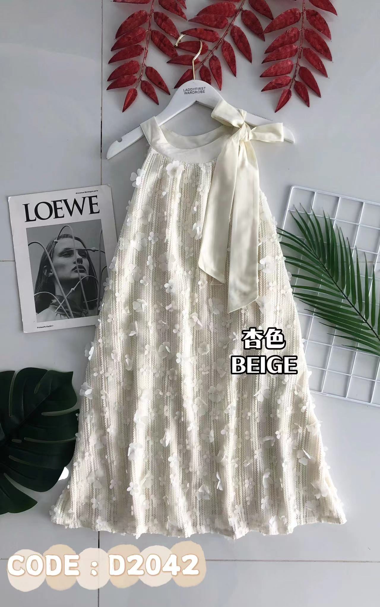 【D2042】🇨🇳代购商品🇨🇳高品质CUT-IN玫瑰绣花针织雪纺连身裙子❤️❤️
