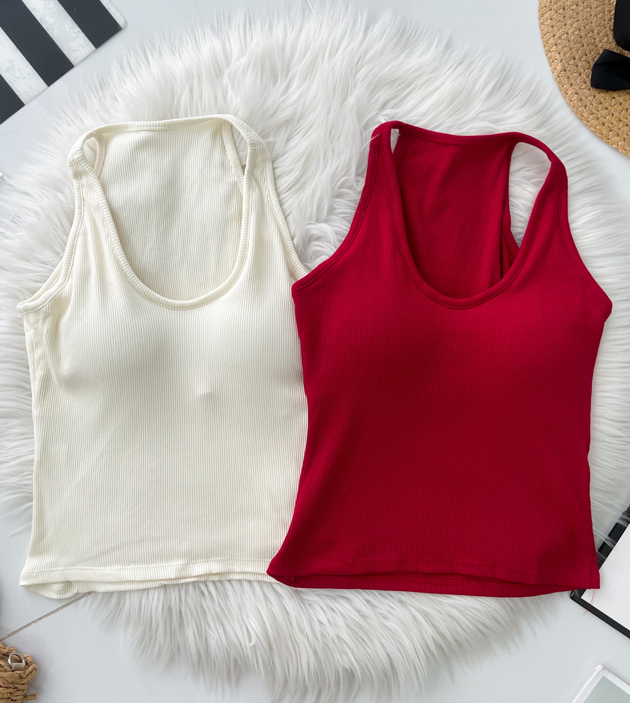 【A167】高品质螺纹弹力无袖肩带加胸垫内搭背心上衣 ❤️❤️