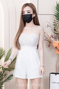 【D8224431】小性感透视网纱袖蕾丝拼接西装连身短裤，有口袋【A-R3-C4】