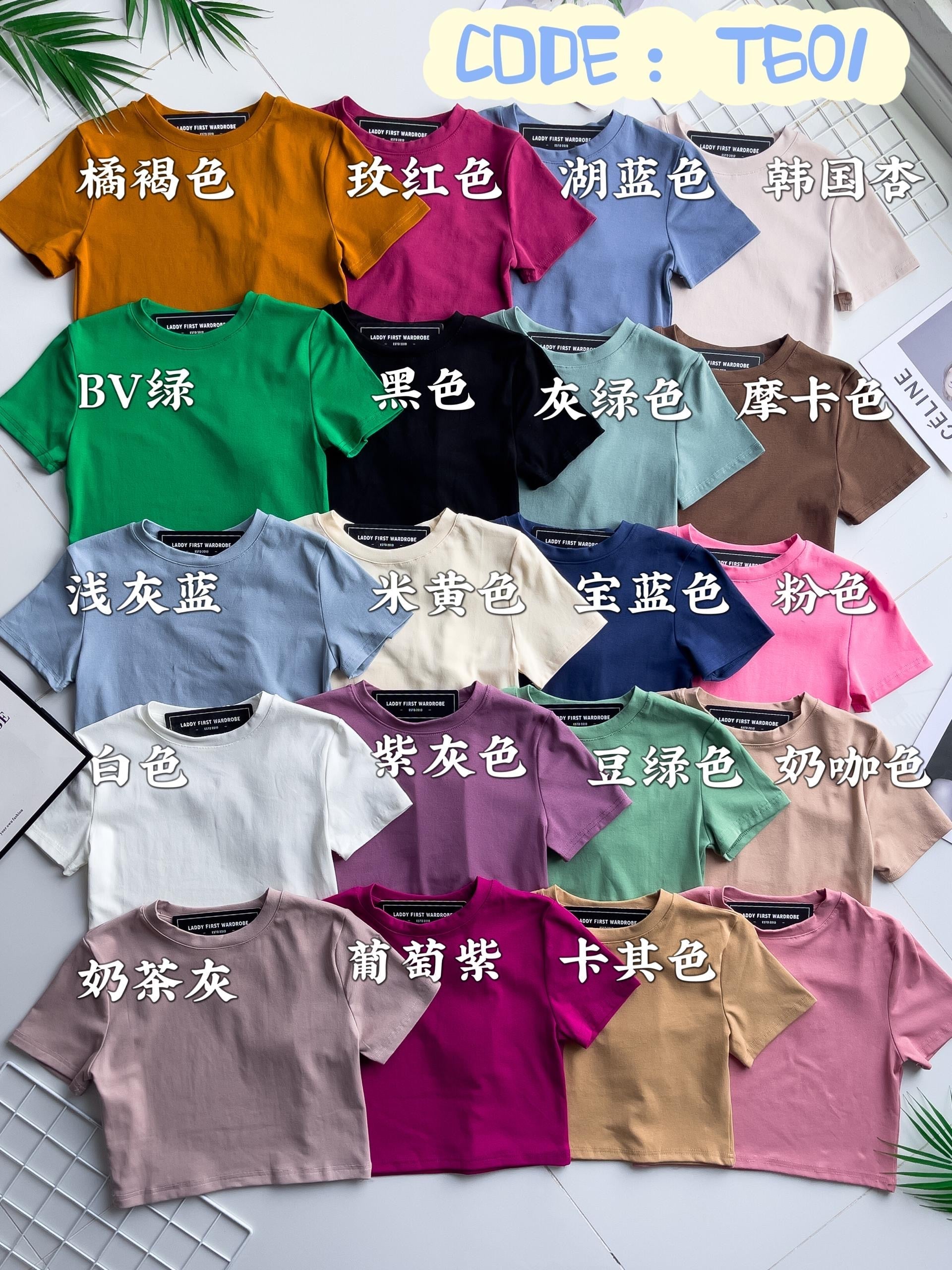 【T601-1】⚡爆款补货预订⚡【爆单王高腰T】 🌟 直播间搭配品 🌟 独家爆料高品质纯棉弹力圆领短袖简约日常百搭款上衣 #衣柜必入手百搭款 ❤❤