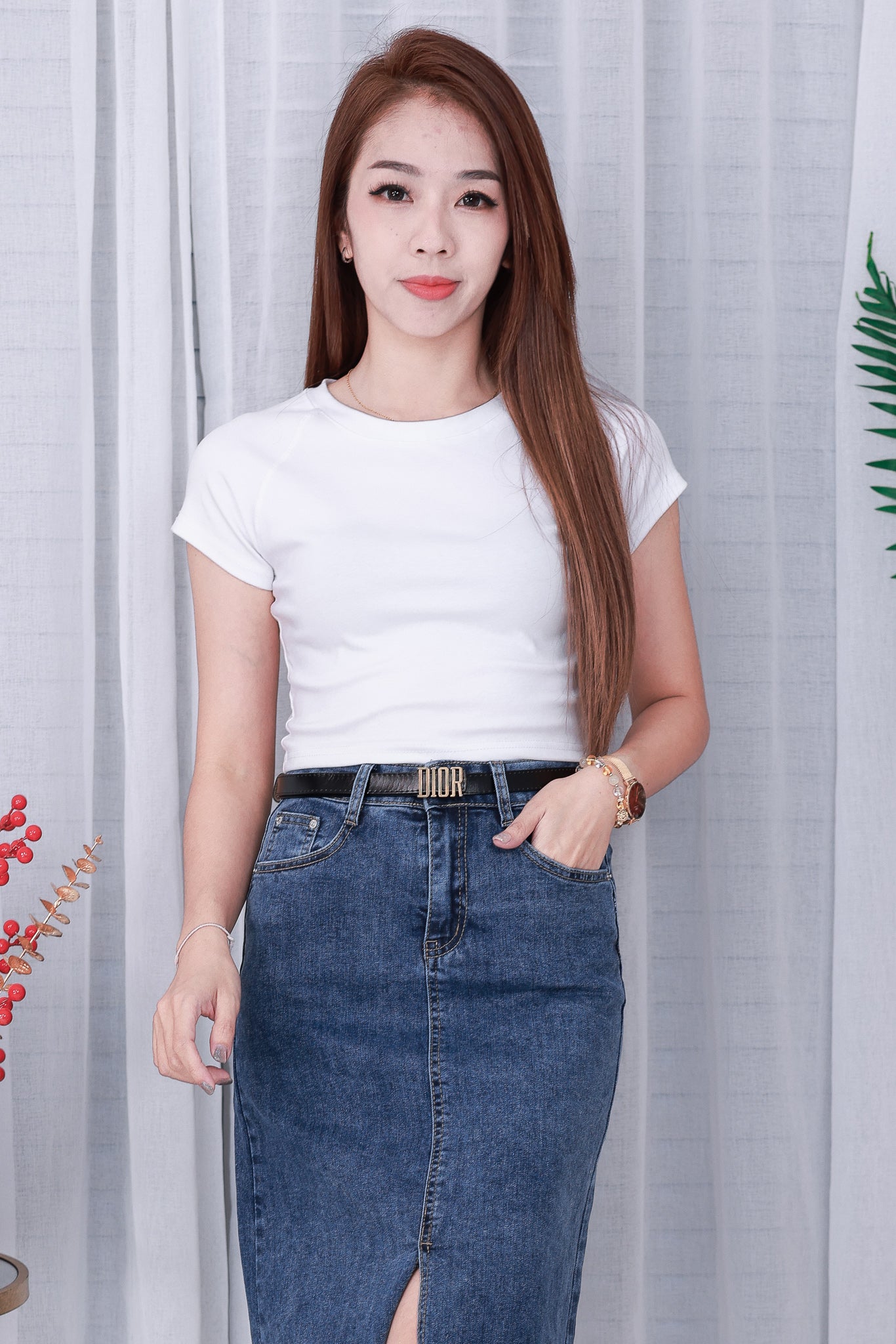 【L765】高品质COTTON JEANS牛仔弹力韩版七分高腰开叉裙子，有口袋 ❤️❤️