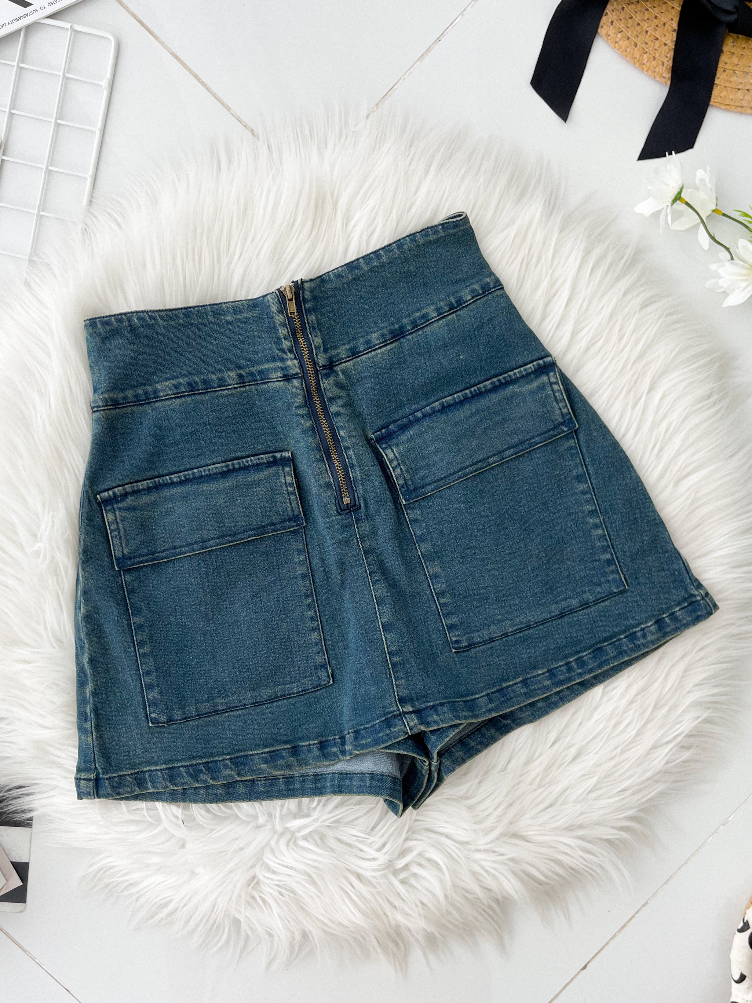 【S180】高品质COTTON JEANS牛仔弹力A字高腰百搭裤裙，前裙后裤有口袋 ❤️❤️
