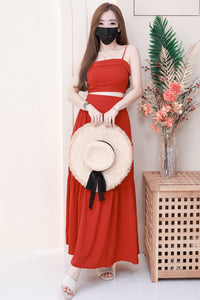 【SS32189】LFW独家爆款两件式仙气温柔风雪纺套装 自调无袖肩带抹胸上衣，后副伸缩弹力➕高腰显瘦大摆蛋糕长裙，内层有里布 ❤️❤️ 【B-R1-C3】