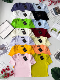 【T3329】独家爆款方领短袖纯棉弹力简约休闲百搭上衣 ❤️❤️ 【A-R3-C2】