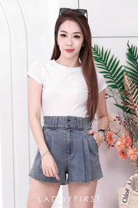 【S3439】【独家小圆饼】高品质COTTON JEANS牛仔弹力百褶设计牛仔高腰百搭短裤，有口袋 ❤️❤️ 【A-R1-C6】