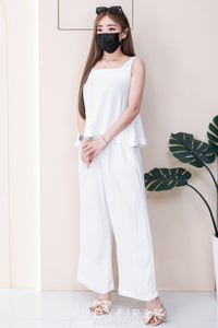 【SS7999】高品质两件式韩版简约时尚套装 宽松无袖上衣➕松紧腰弹力直筒阔脚长裤，有口袋 ❤️❤️【A-R1-C1】