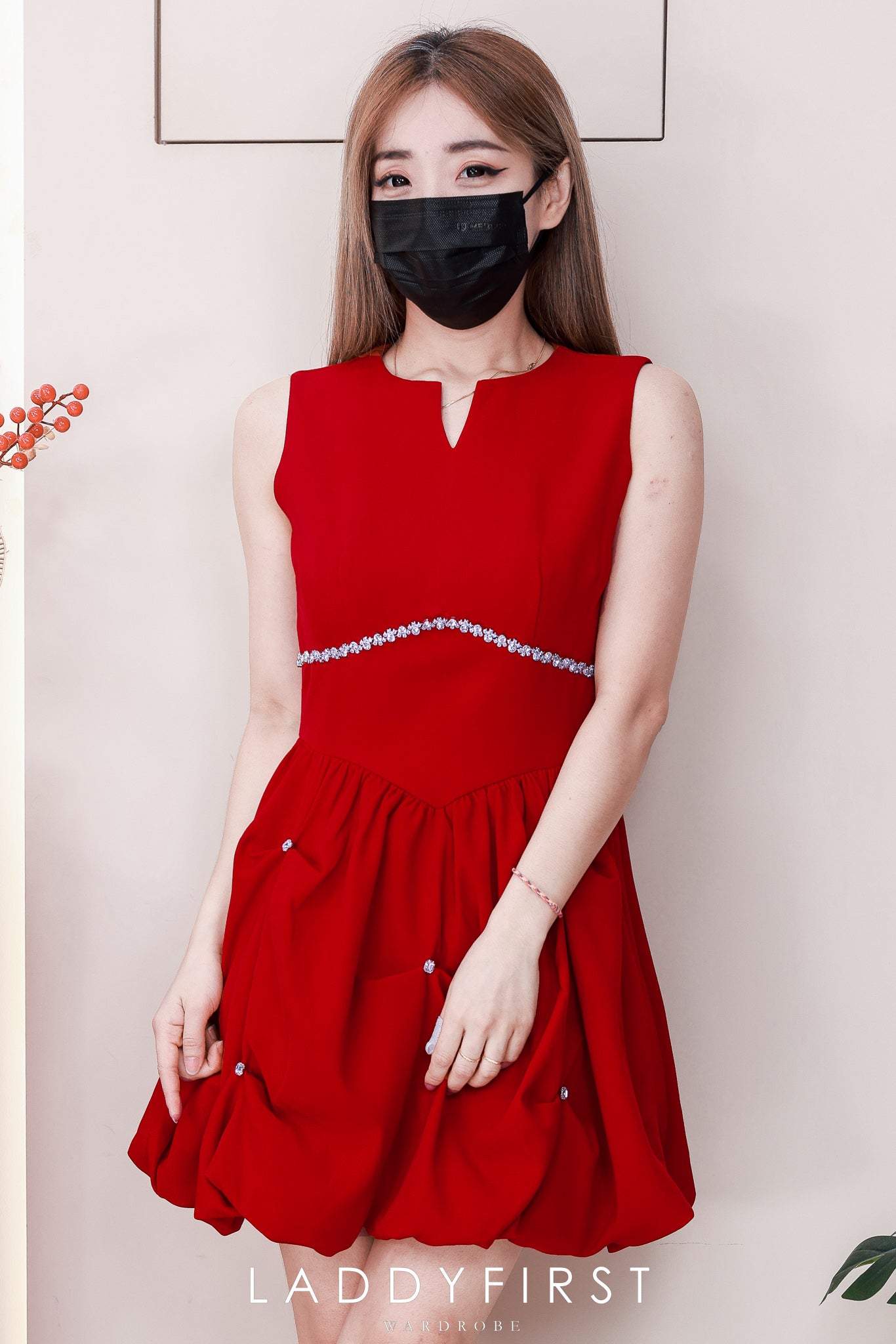 【D81690 / 65236】高品质高端名媛款气质拼接钻石花苞连身裙子 ❤❤ 【A-R2-C1】