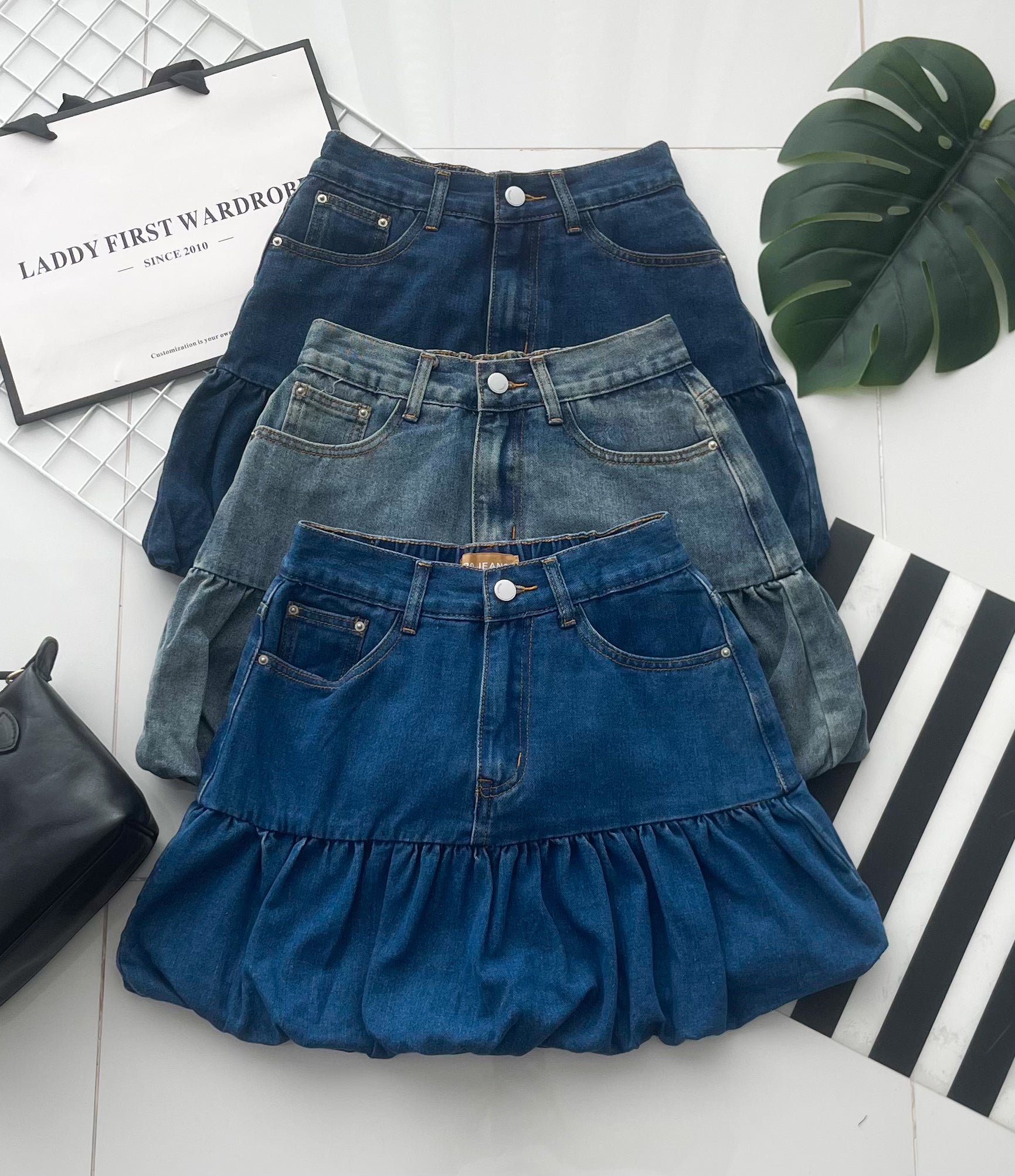 【S60219】高品质减龄时尚高腰显瘦设计花苞牛仔裙子，内层有里布短裤，有口袋 ❤️❤️