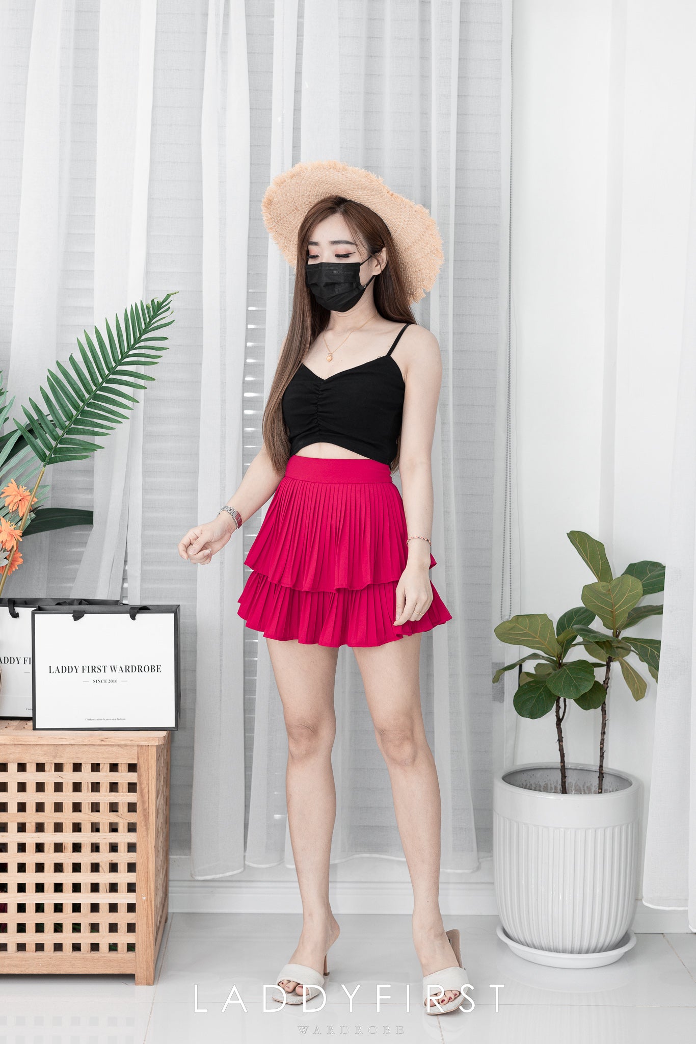 【T3358】V领小皱褶设计细带无袖纯棉弹力内搭上衣 ❤❤【A-R2-C2】