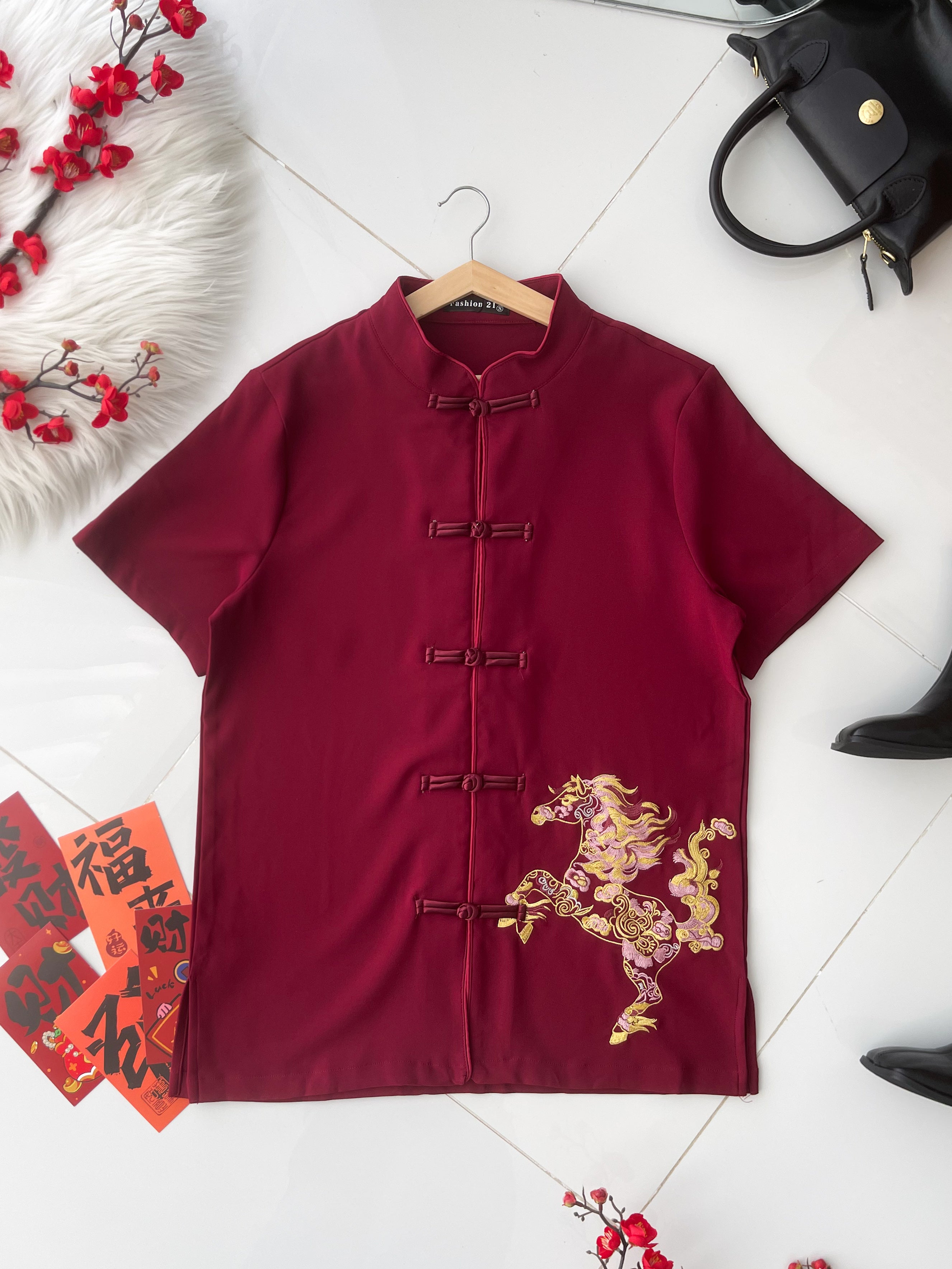 【T55353】【补厂家现货⚡️⚡️】高品质【男装】高端大气重工刺绣奔腾马图国风唐装提花旗袍上衣 ❤❤