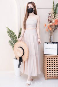 【SS32189】LFW独家爆款两件式仙气温柔风雪纺套装 自调无袖肩带抹胸上衣，后副伸缩弹力➕高腰显瘦大摆蛋糕长裙，内层有里布 ❤️❤️ 【B-R1-C3】