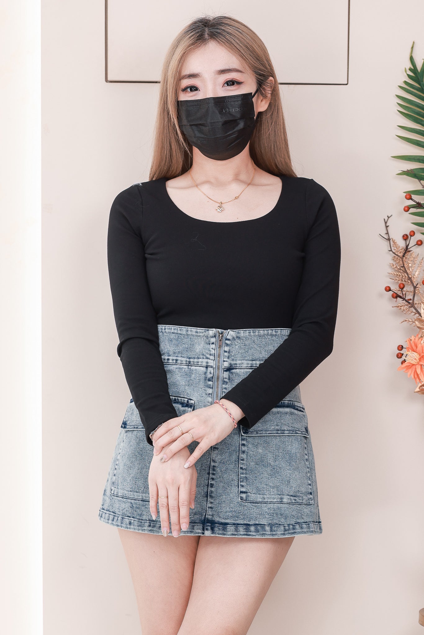 【S180】高品质COTTON JEANS牛仔弹力A字高腰百搭裤裙，前裙后裤有口袋 ❤️❤️