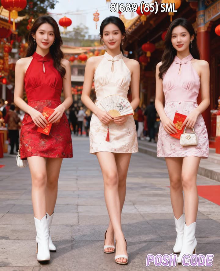 【D81689 / 37610】高品质高端气质缎面拼接提花无袖旗袍连身裙子 ❤❤【B-R1-C5】