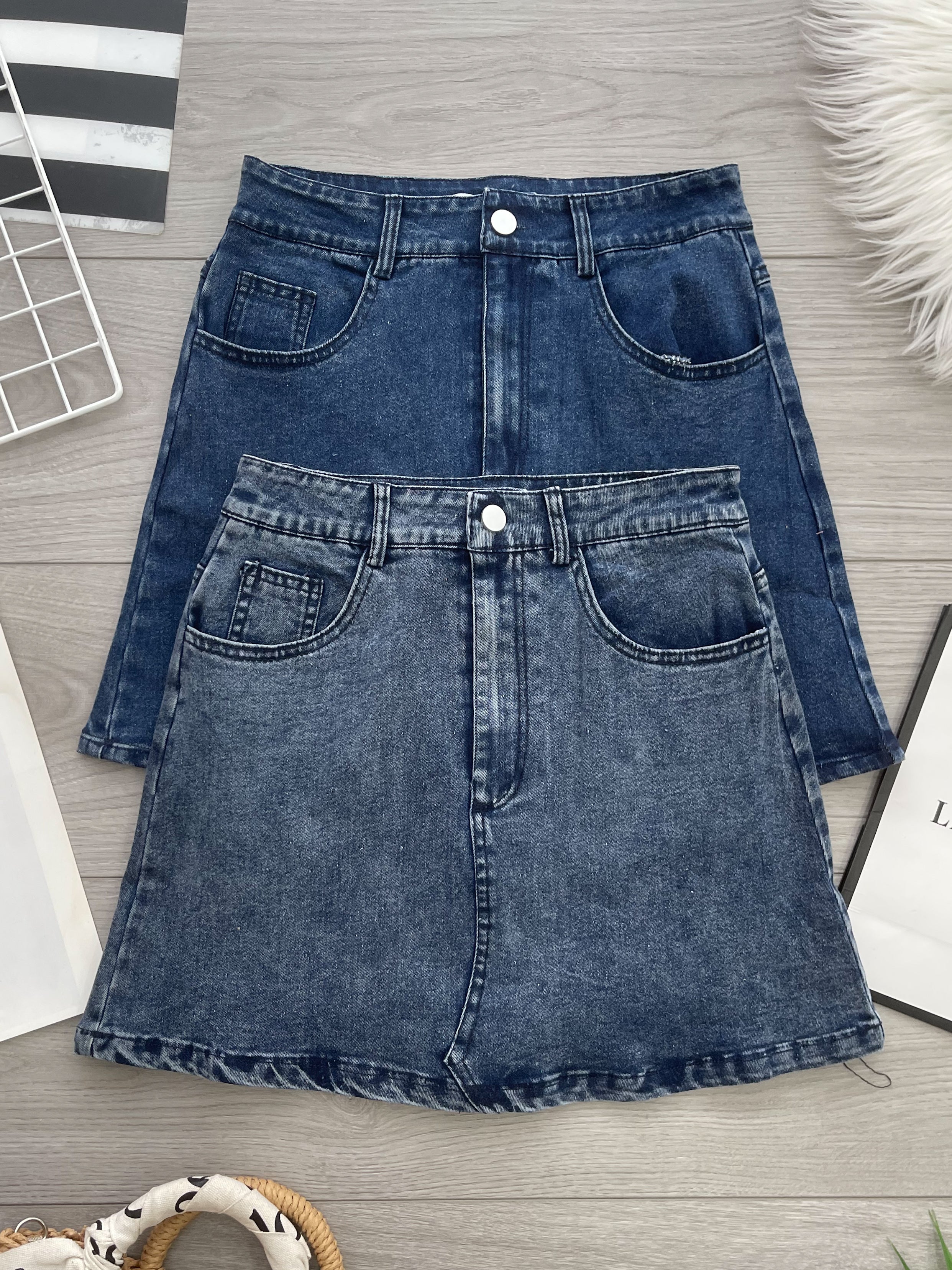 【S82592】高品质COTTON JEANS牛仔高腰显瘦A字时尚百搭裙子，内层有里布短裤，有口袋 ❤️❤️