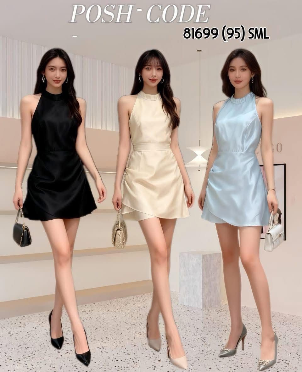 【D81699 / 65137】高品质高端气质缎面无袖连身裙子 ❤❤【A-R2-C2】