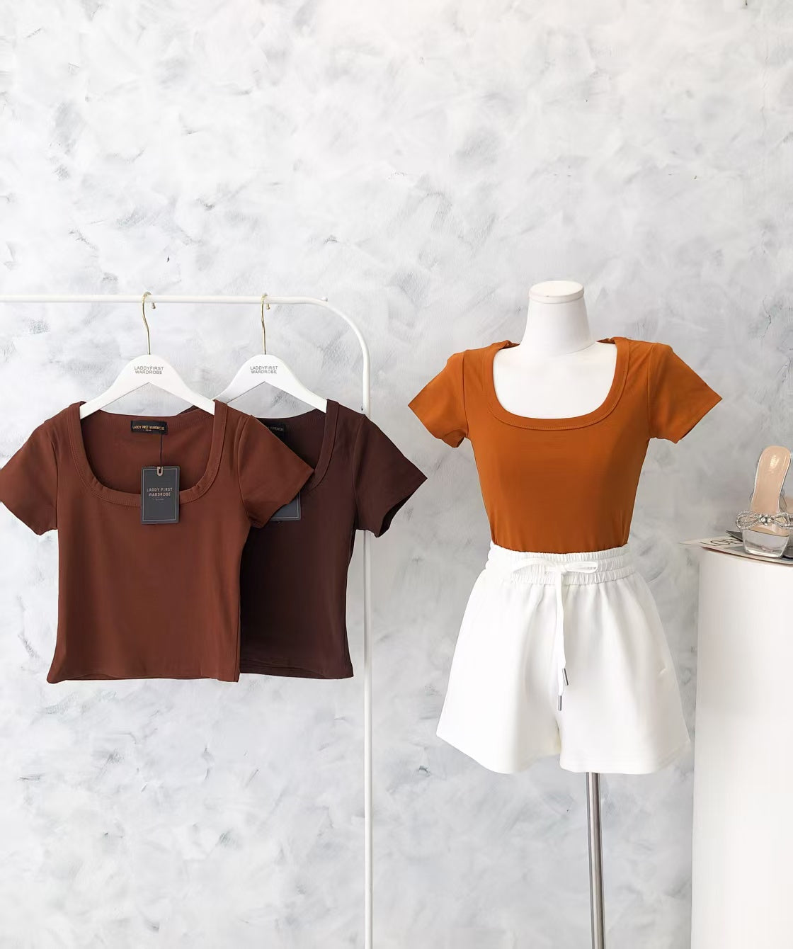 【T2342-1】⚡补货预订款⚡独家爆款高品质大U领短袖纯棉弹力简约日常百搭上衣 ❤❤