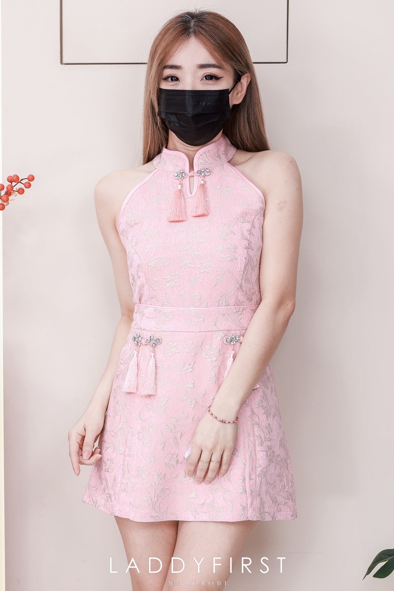 【SS6857】高品质两件式可盐可甜国风新中式提花旗袍套装 CUT IN提花旗袍上衣➕提花高腰裙子，内层有里布短裤有口袋 ❤️❤️