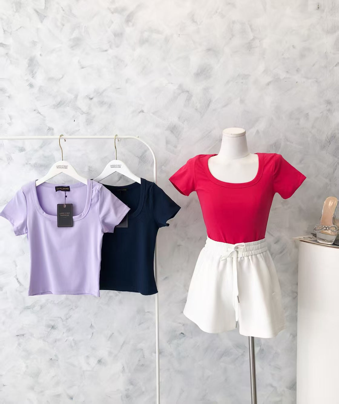 【T2342-1】⚡补货预订款⚡独家爆款高品质大U领短袖纯棉弹力简约日常百搭上衣 ❤❤