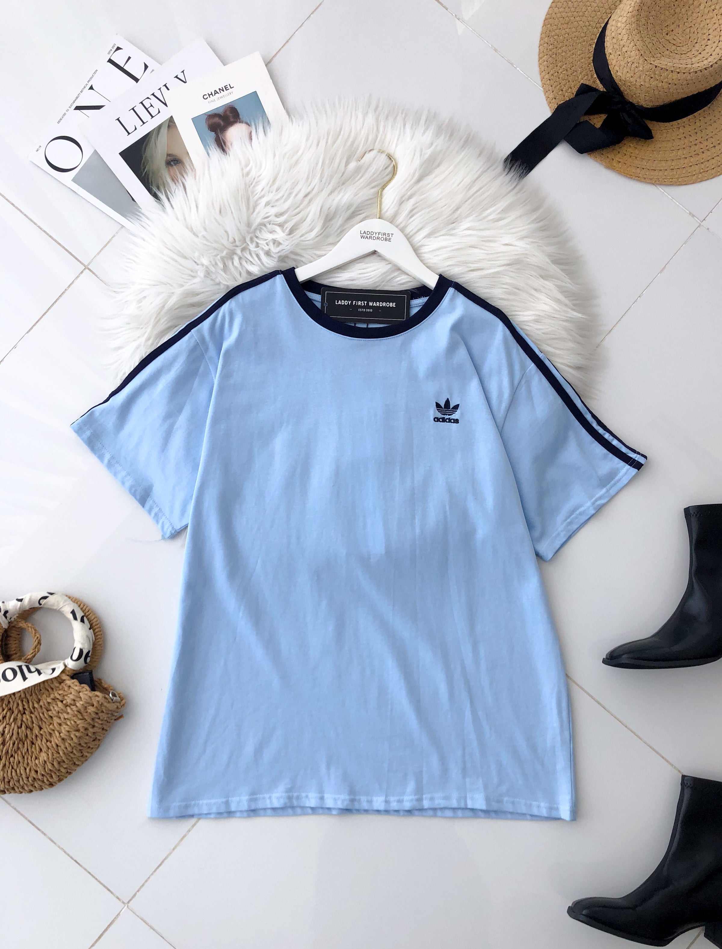 【O8967】高品质圆领拼色刺绣三叶草运动风纯棉弹力Oversized 日常休闲上衣 #男女同款 ❤❤【H】