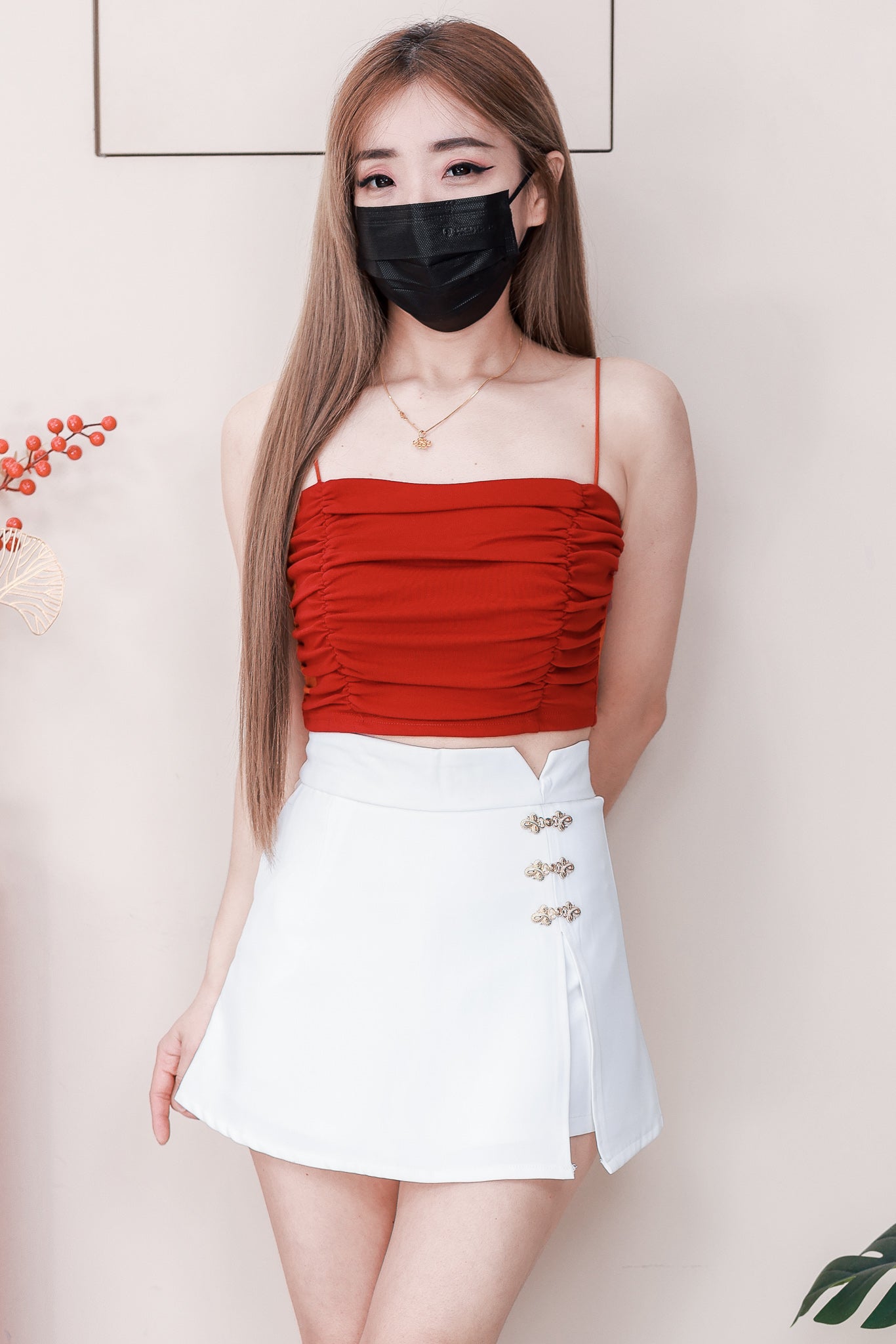 【S121462】高品质精致金属盘扣前后裙子开叉设计西装高腰百搭裤裙，有口袋 ❤️❤️
