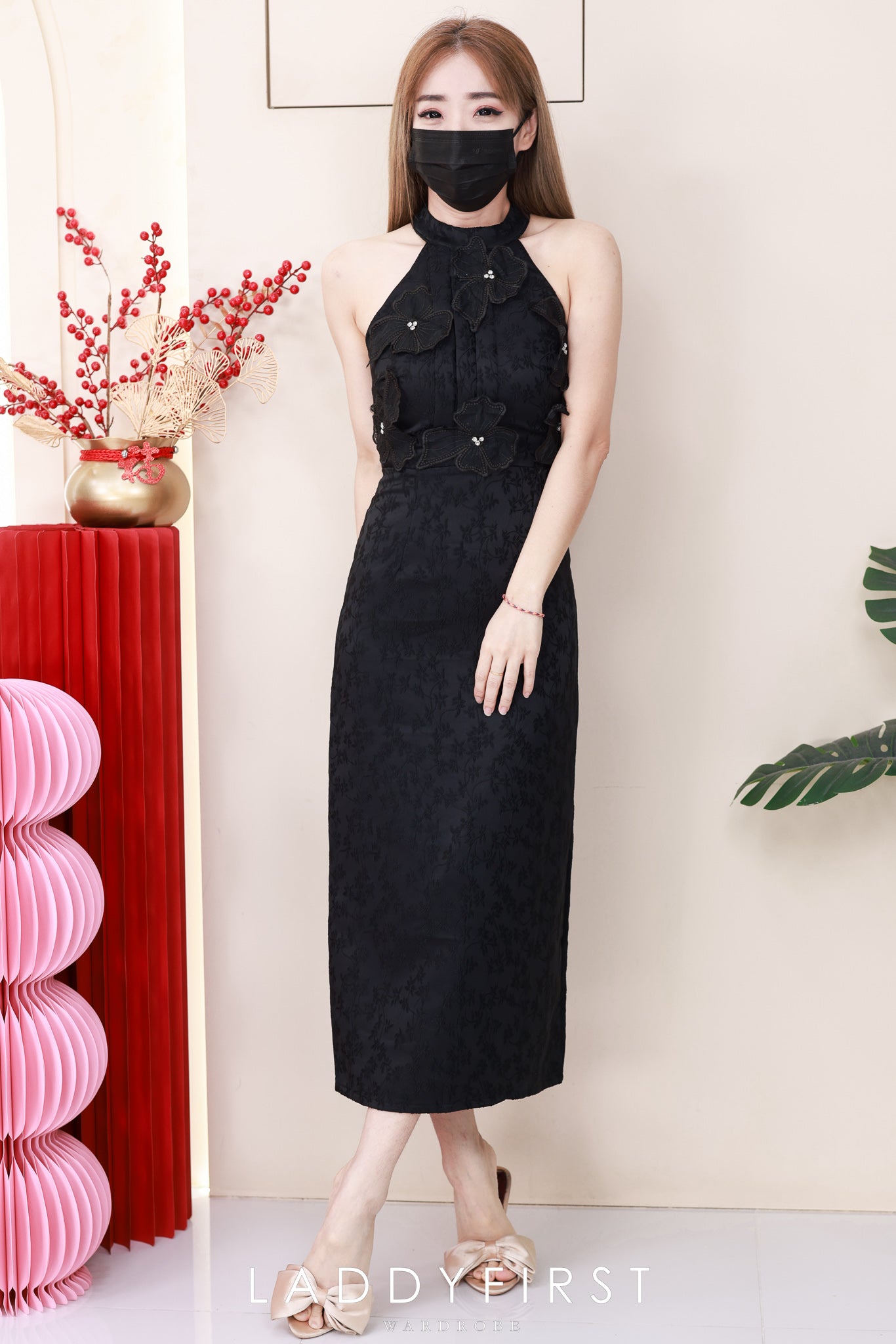 【D81706 / 37676】高品质高端气质立体花瓣提花连身裙子 ❤❤【A-RU】