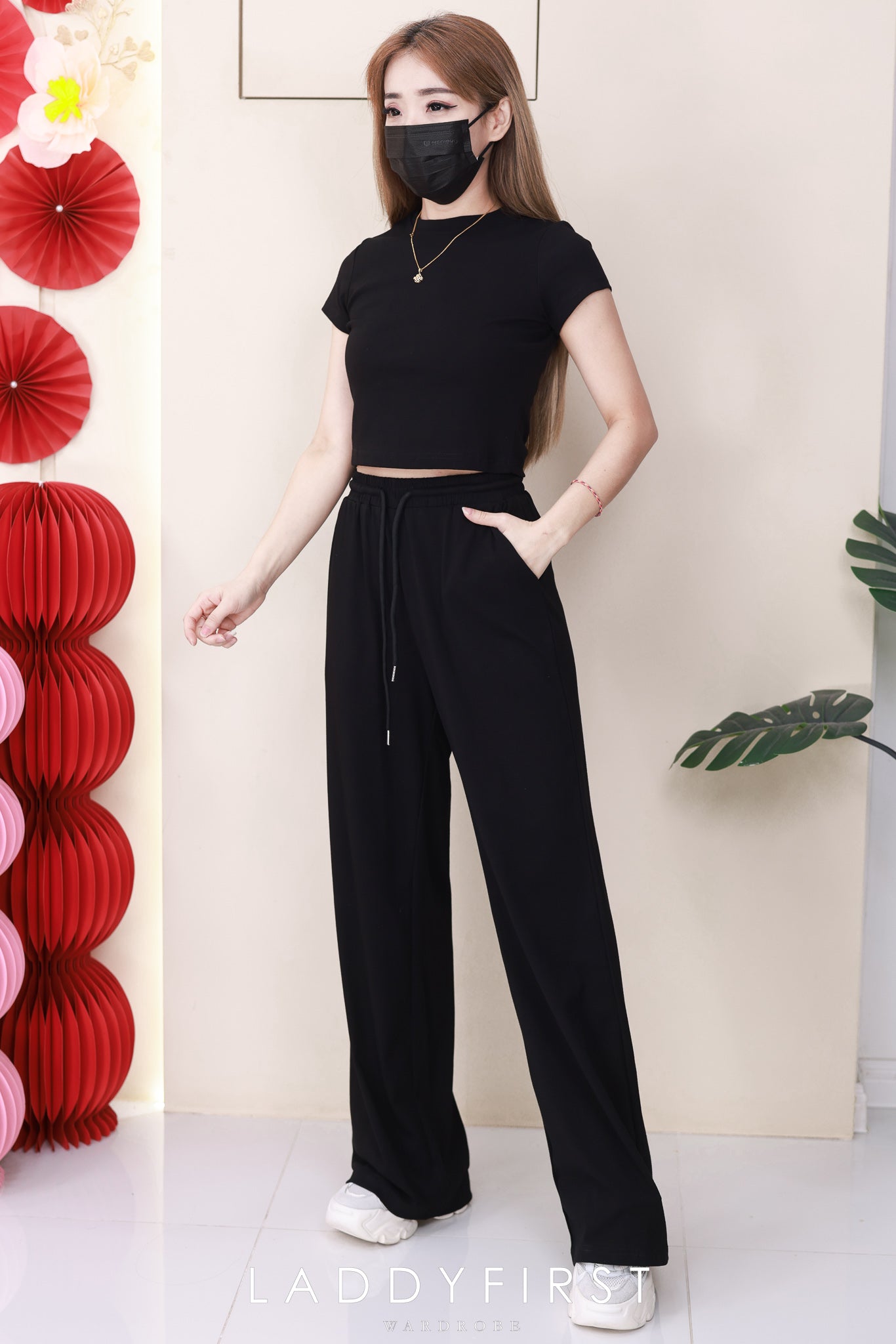 【SS21830 / 3453】高品质两件式纯棉弹力简约休闲百搭套装 纯棉弹力百搭上衣➕松紧腰弹力休闲百搭长裤，有口袋 ❤️❤️