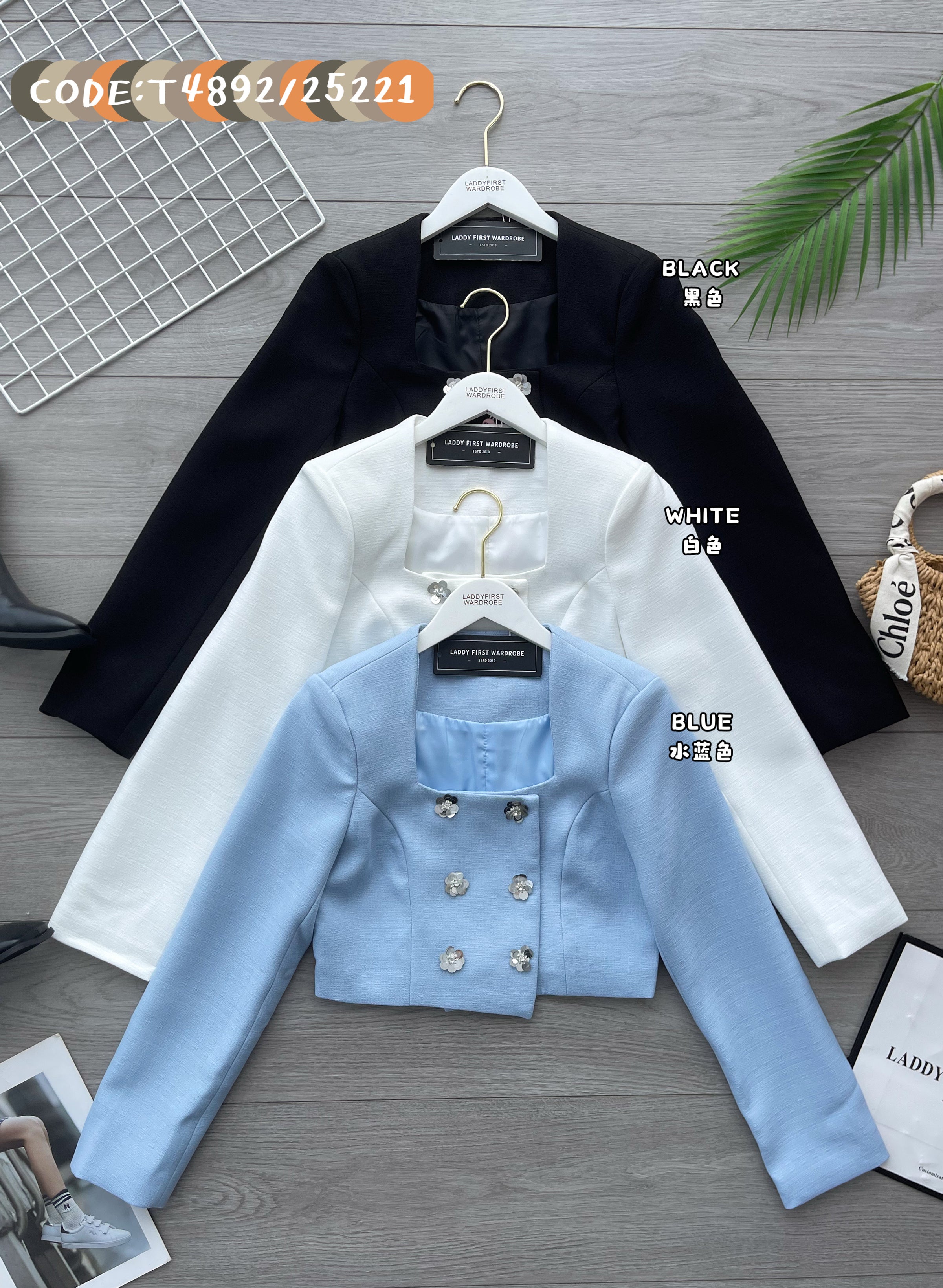 【T25221】高品质贵气花形鳞片设计方领长袖小香风上衣❤️❤️【H】