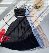 【SS32189】LFW独家爆款两件式仙气温柔风雪纺套装 自调无袖肩带抹胸上衣，后副伸缩弹力➕高腰显瘦大摆蛋糕长裙，内层有里布 ❤️❤️ 【B-R1-C3】