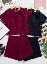 【SS8229971】【LFW独家小圆饼】高品质两件式西装时尚套装 圆领短袖百搭上衣➕西装高腰百搭短裤，有口袋 ❤️❤️ 【E-R2-C2】