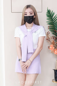 【SS88269】高品质两件式时尚减龄学院风套装 圆领短袖纯棉弹力百搭上衣➕前后裙子高腰百搭裤裙 ❤️❤️【A-R2-C1】