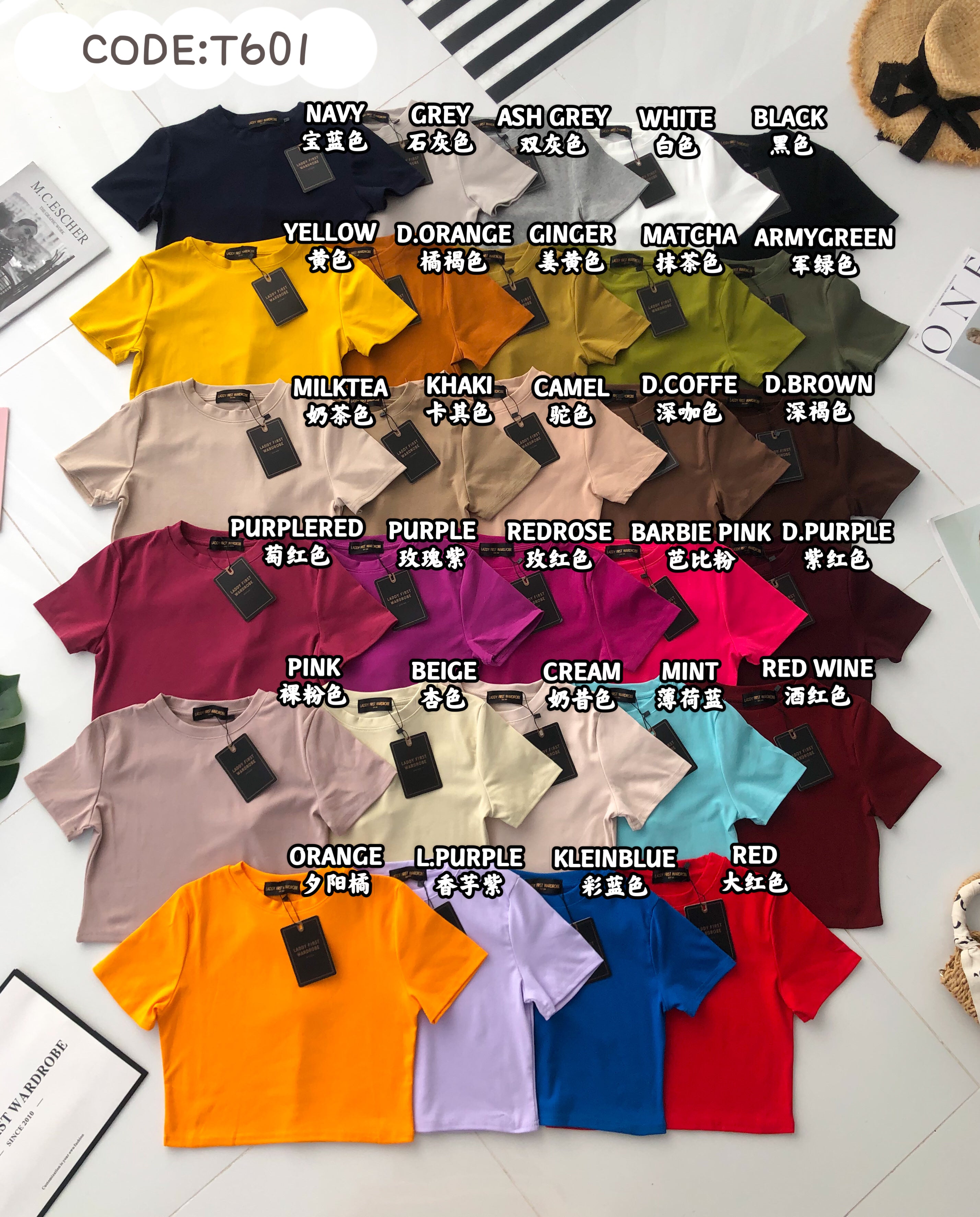 【T601】【高腰T】独家爆款高品质纯棉弹力圆领短袖简约日常百搭款上衣 #衣柜必入手百搭款 ❤❤