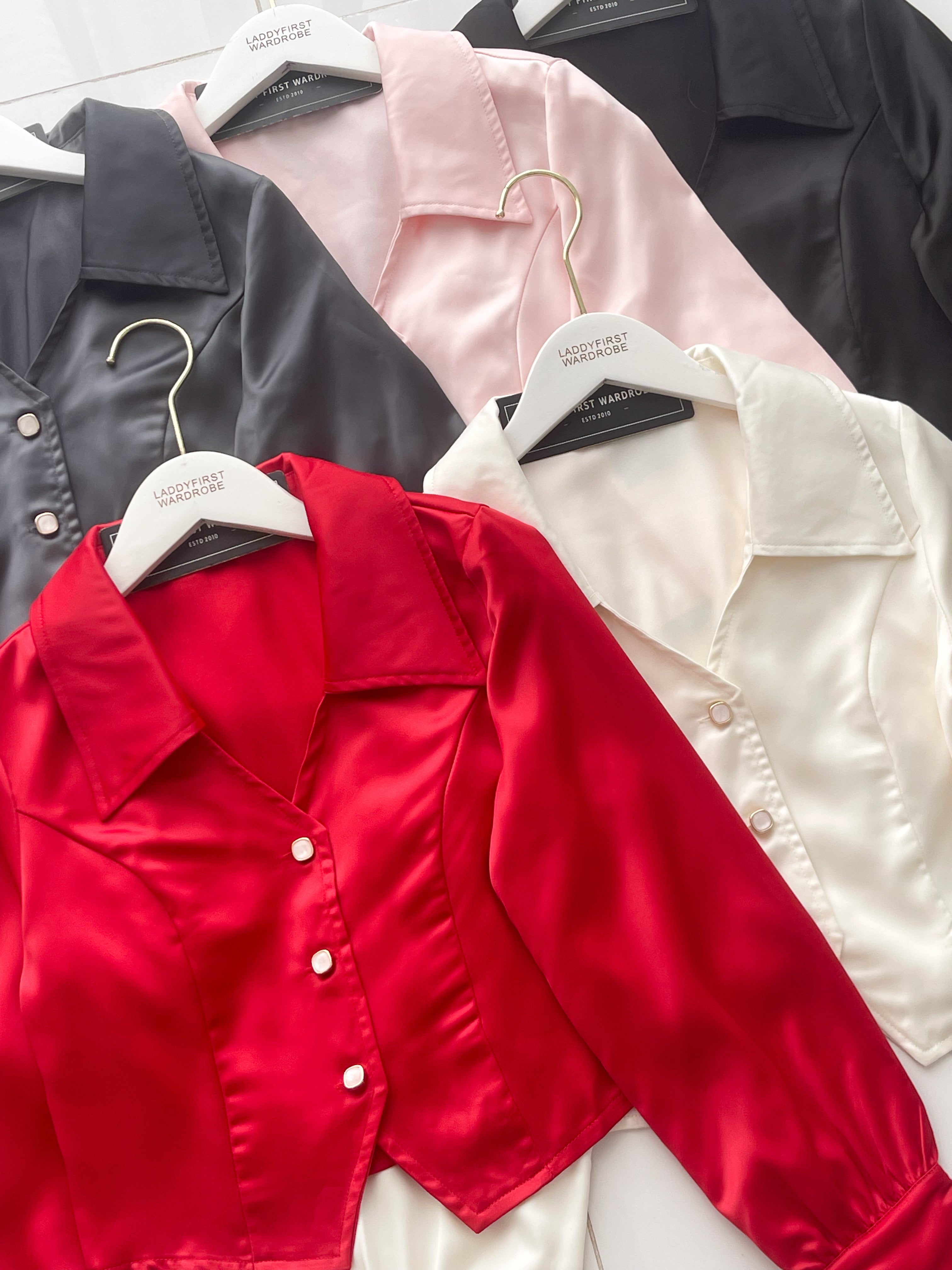 【T16962】高品质港式复古时尚气质显瘦长袖缎面上衣 ❤❤