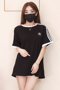 【O8967】高品质圆领拼色刺绣三叶草运动风纯棉弹力Oversized 日常休闲上衣 #男女同款 ❤❤【H】