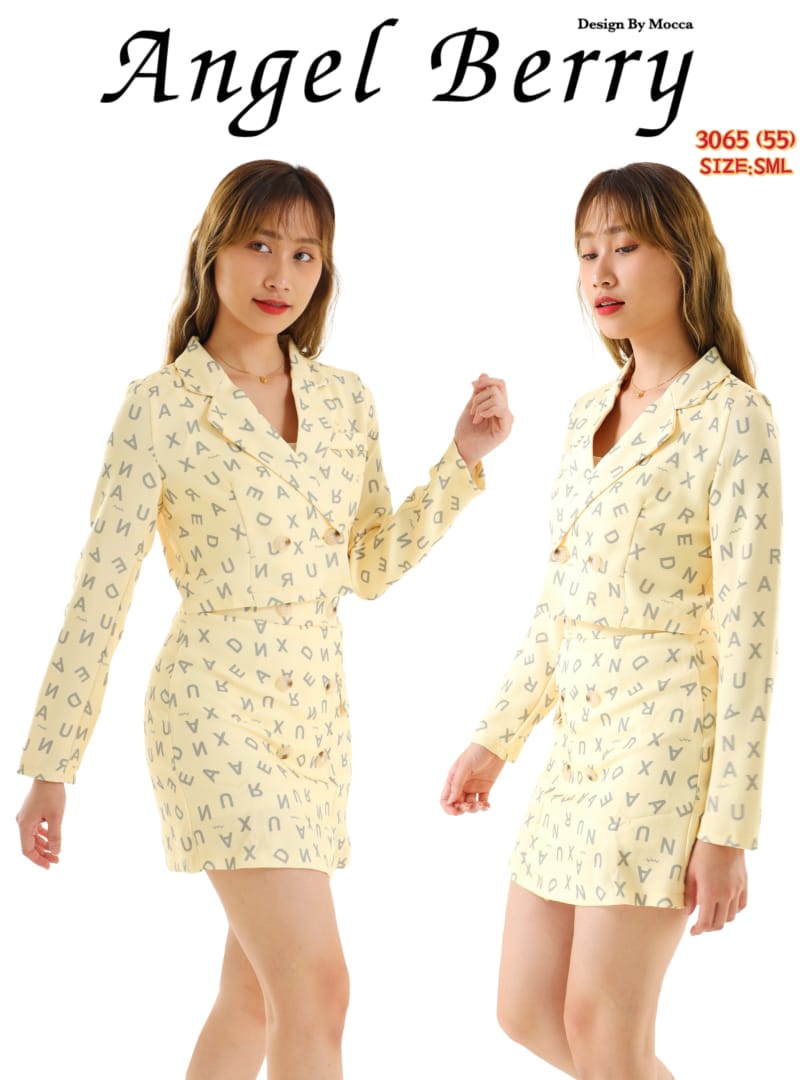 【SS12569】两件式网红高级感西服字母印花套装 长袖短版上衣/外套➕西装高腰裙子，内有里布短裤
