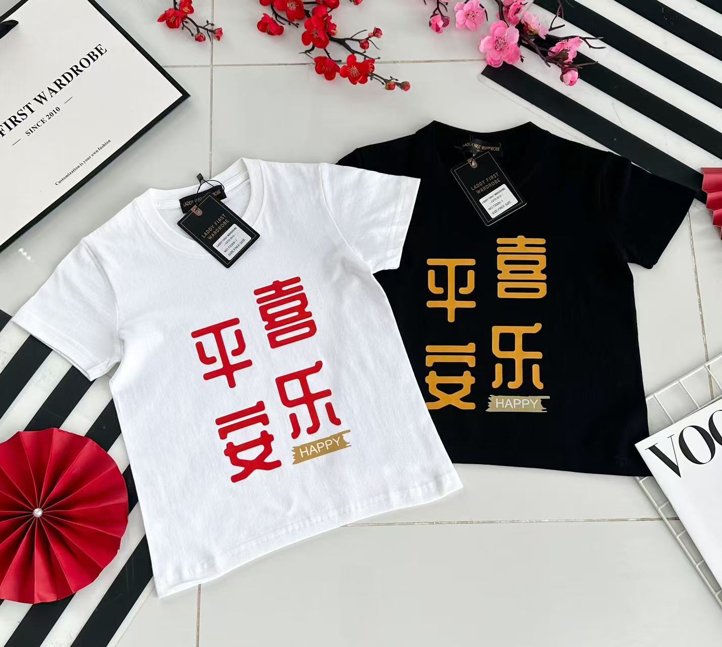 【T2320-1】🧧「平安喜乐」儿童男女同款圆领短袖纯棉上衣 🧧