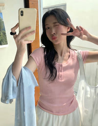 【DG7436】🇨🇳 中国代购 🇨🇳 高质量棉质纽扣Button领修身显瘦 Zara Tee ❤️【005】