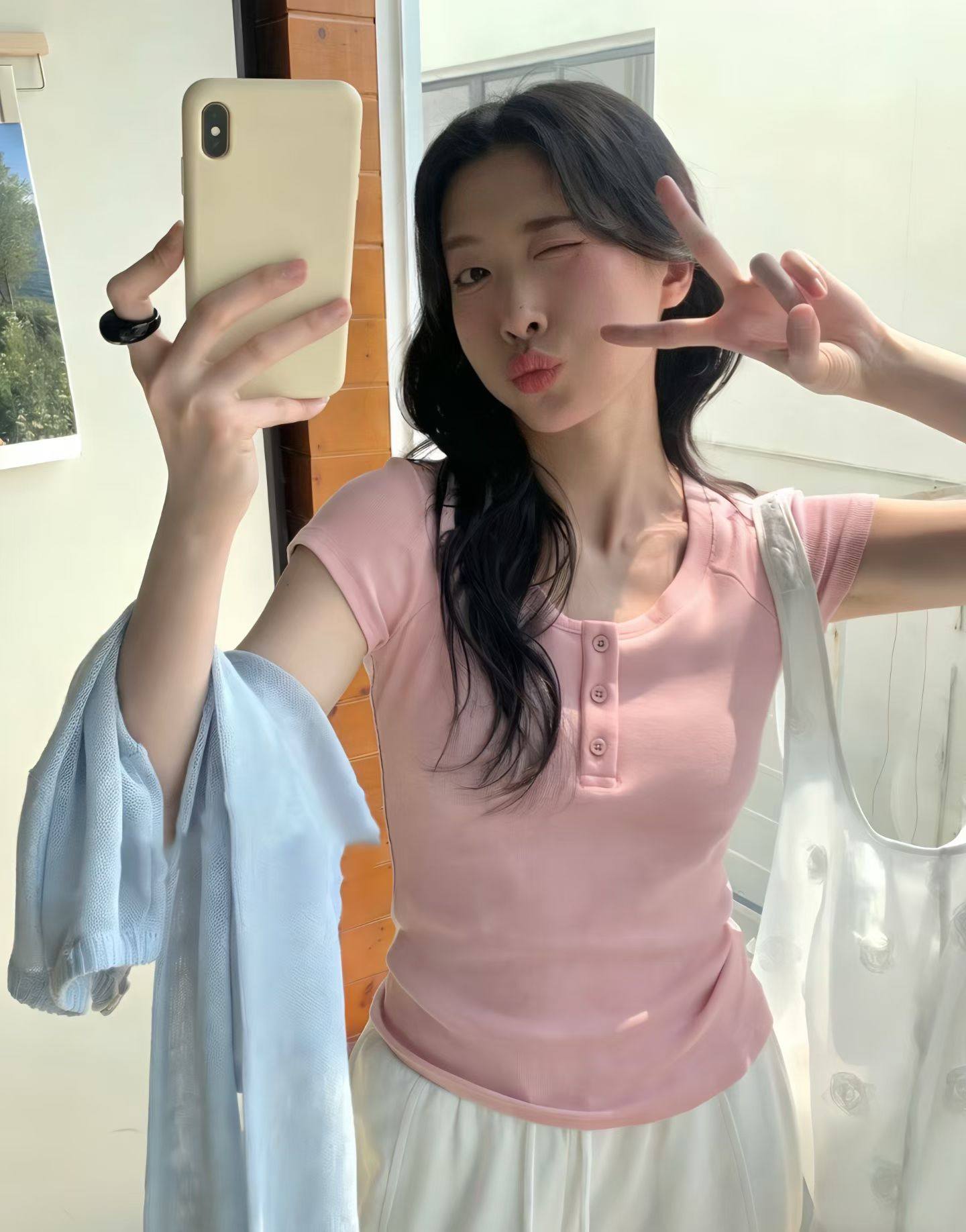 【DG7436】🇨🇳 中国代购 🇨🇳 高质量棉质纽扣Button领修身显瘦 Zara Tee ❤️【005】