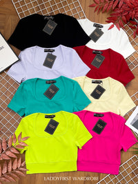 【T3369】独家爆款大U领短袖纯棉弹力休闲百搭上衣【A-R1-C3】