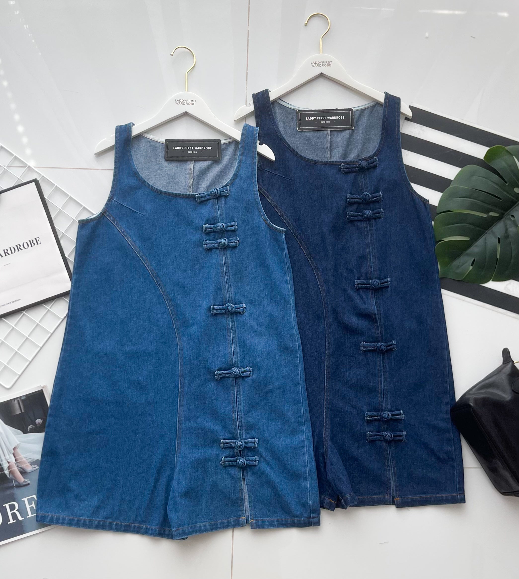 【D7701】高品质宽松港风减龄休闲复古风牛仔旗袍连身裙子 ❤❤【C-R1-C2】