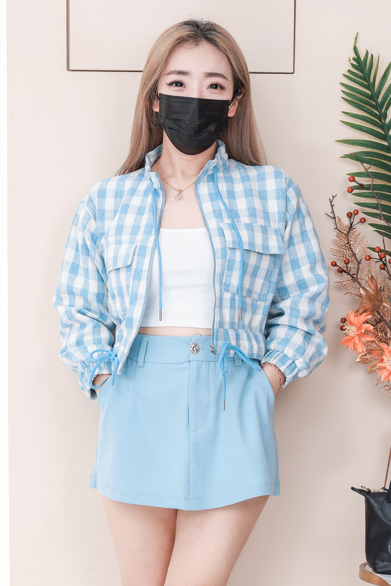 【SS121540】高品质两件式小香风时尚套装 宽松大版长袖上衣外套➕西装高腰百搭裤裙，后腰伸缩弹力有口袋 ❤️