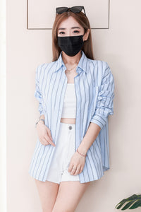 【T2150】高品质韩式宽松版线条翻领衬衫长袖上衣，有口袋❤❤ 【B-R1-C5】