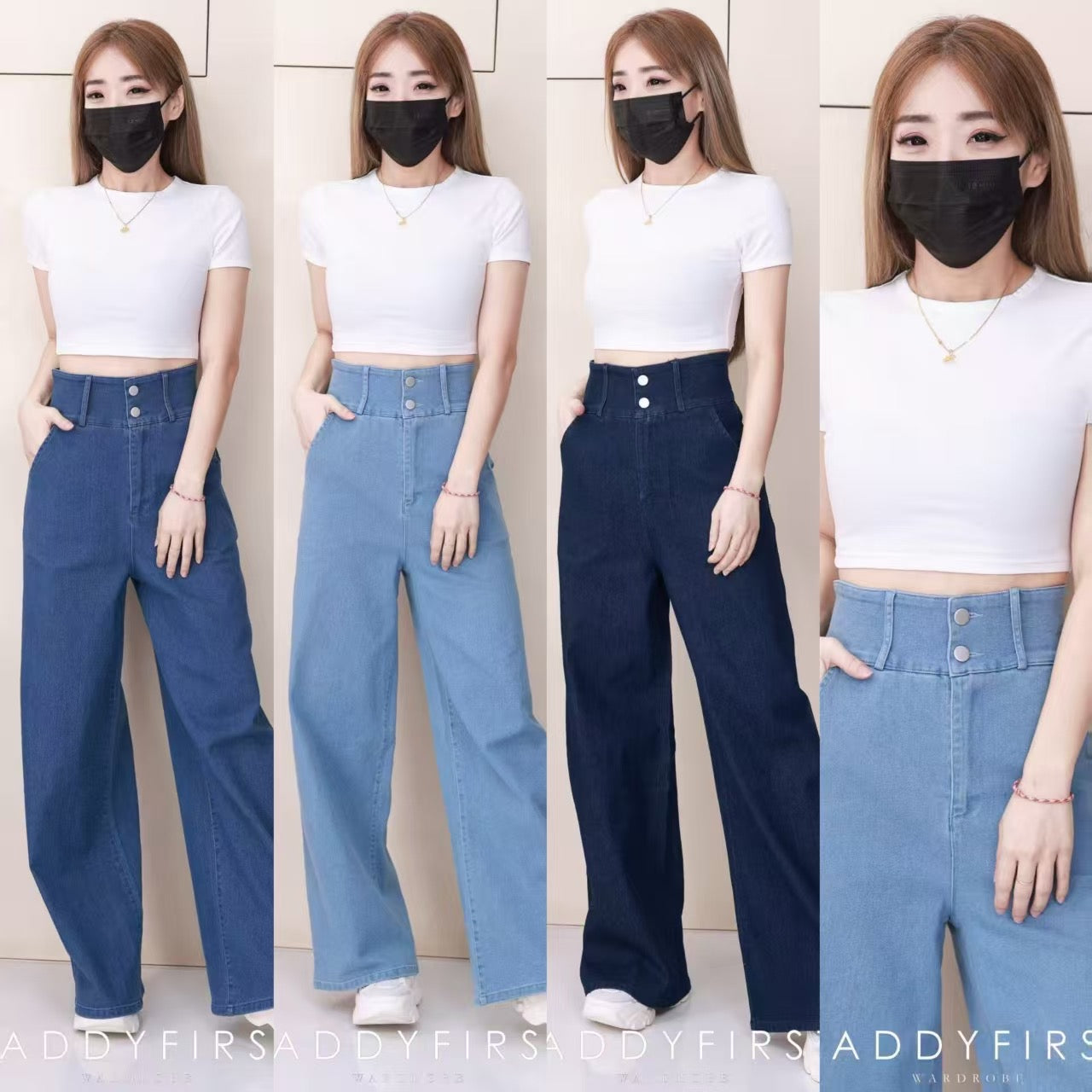 【L5822】高品质COTTON JEANS气质直筒阔脚牛仔百搭长裤，有口袋 ❤️❤️【A-R1-C3】