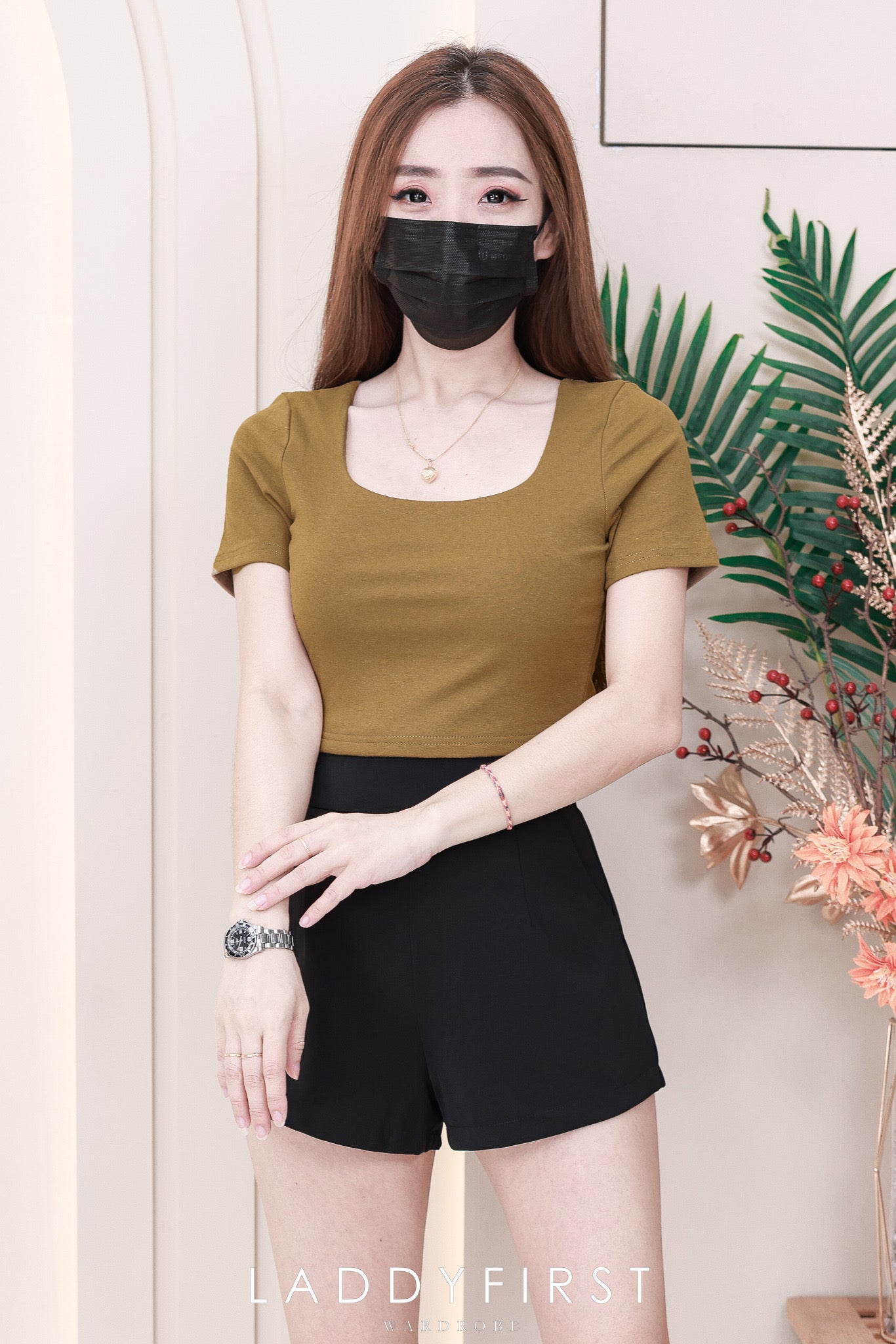 【T3371-2】LFW独家爆款 前双后单层无痕方领纯棉弹力百搭上衣 ❤❤