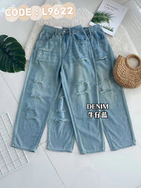 【L9622】高品质气质天丝牛仔高腰百搭破洞长裤，后副伸缩弹力，有口袋 ❤️❤️【A-R2-C2】