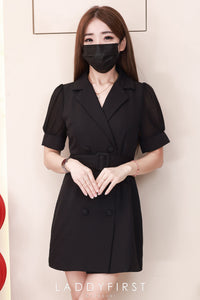 【D98870】高品质气质女神款翻领西装连身裙子，腰带条件腰身 ❤❤【A-R1-C5】