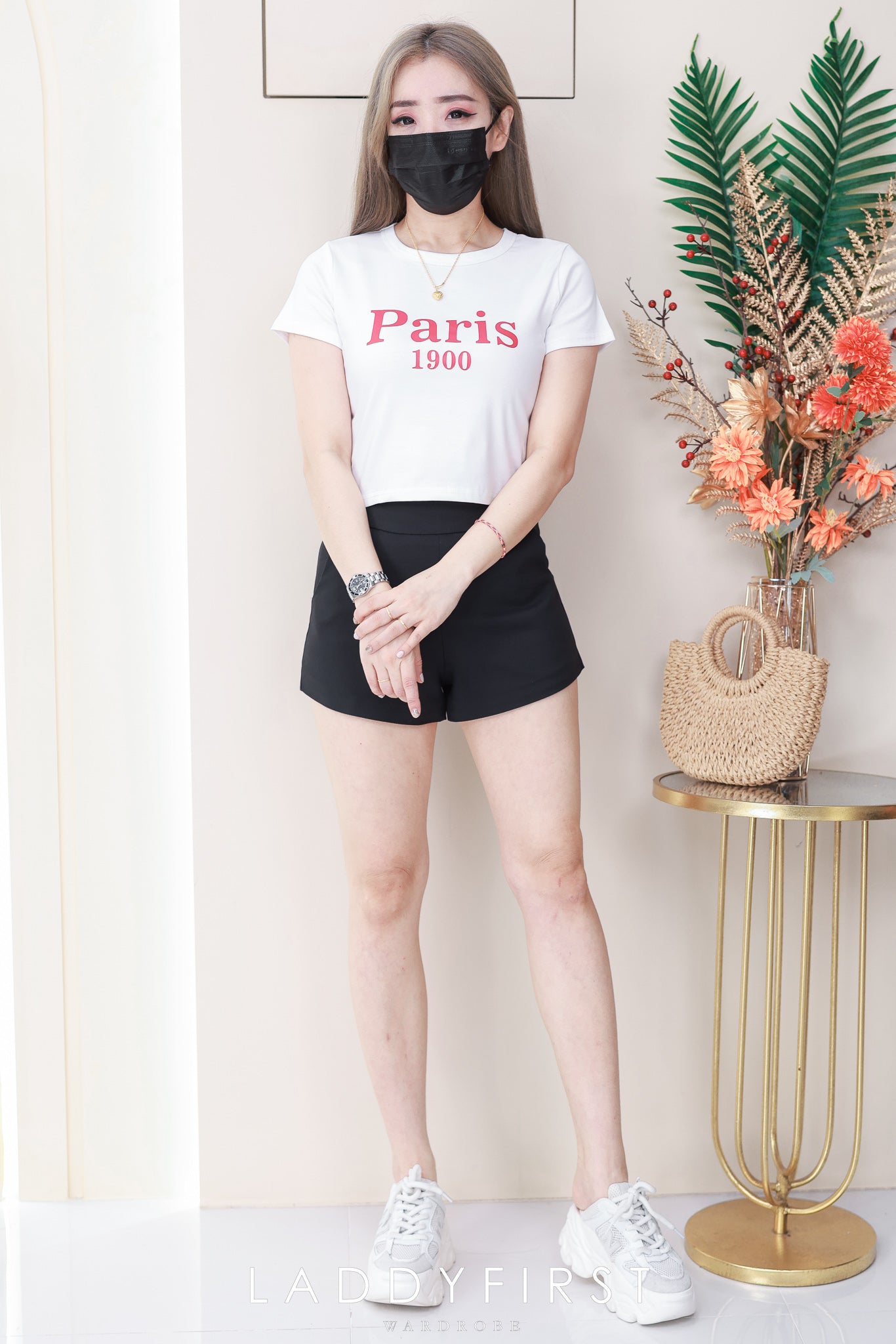 【T82391】纯棉弹力圆领短袖印花短版百搭上衣