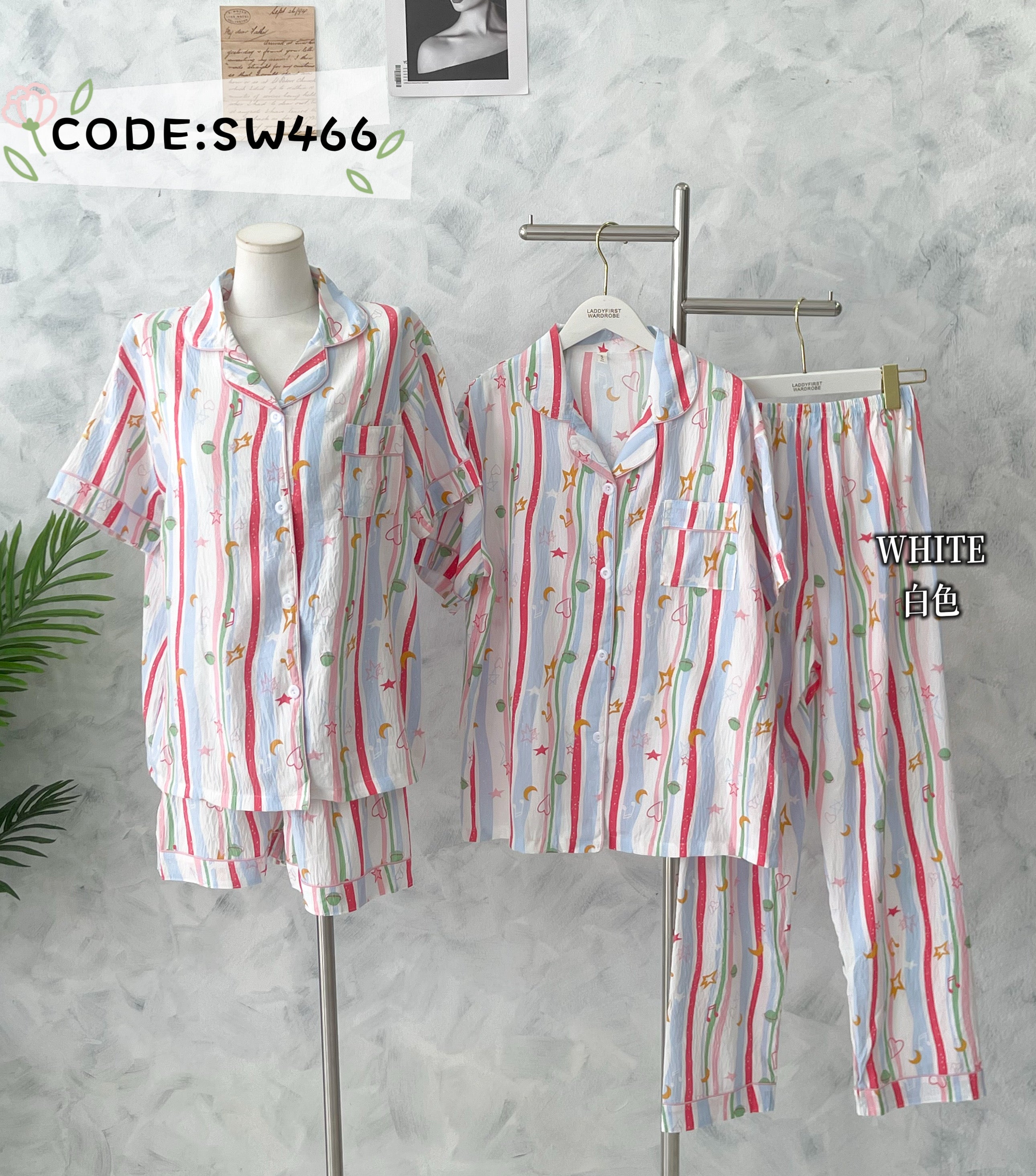 【SW466】高品质可爱甜美线条🎵三件套家居睡衣套装 上衣➕短裤➕长裤❤️❤️